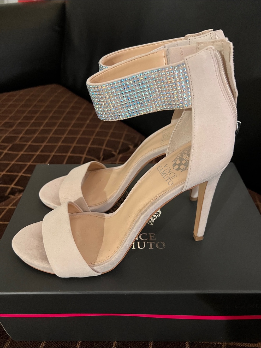 Vince Camuto Blush Crystal Ankle-Strap Stiletto Sandals